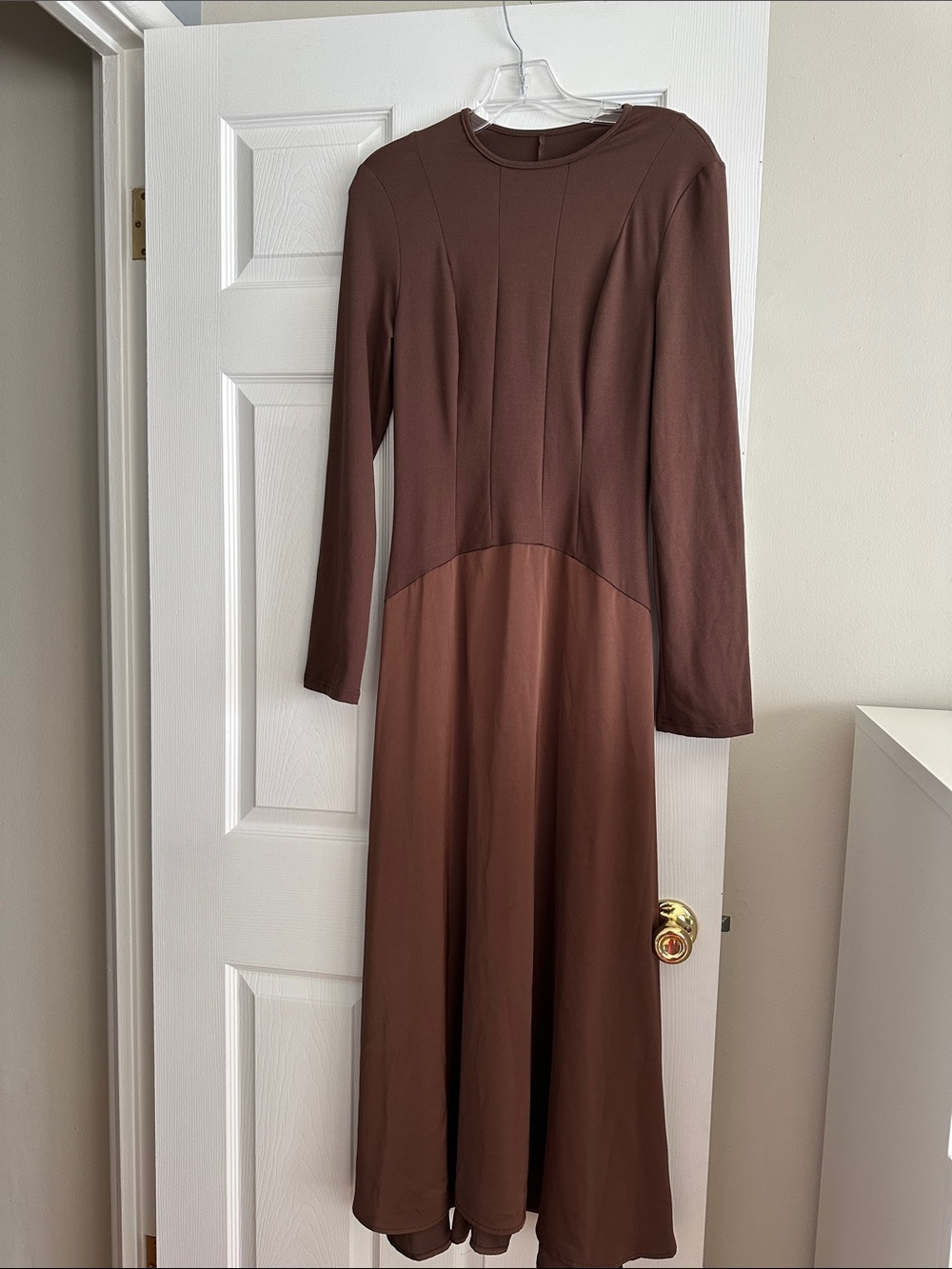 SHEIN Two-Tone Long Sleeve Brown Maxi Dress